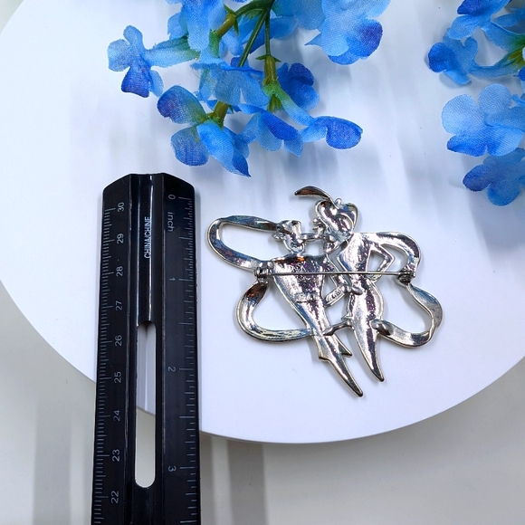 JJ Signed Vintage Victorian Style Couple 925 Sterling Silver Plated Brooch - Picture 5 of 5